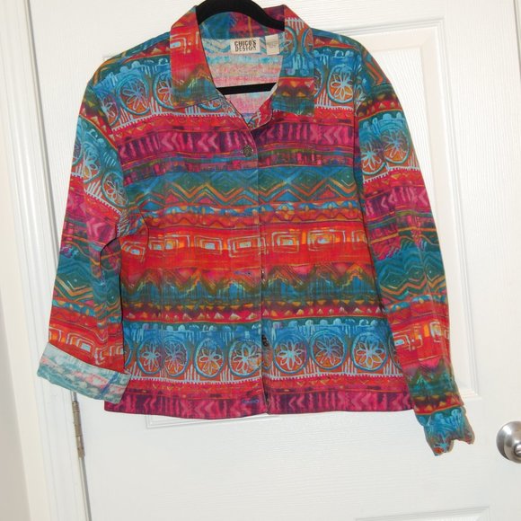 Chico's Design 100% Cotton Multi Color 6 Button Jacket Size 3 (XL) - Picture 5 of 13